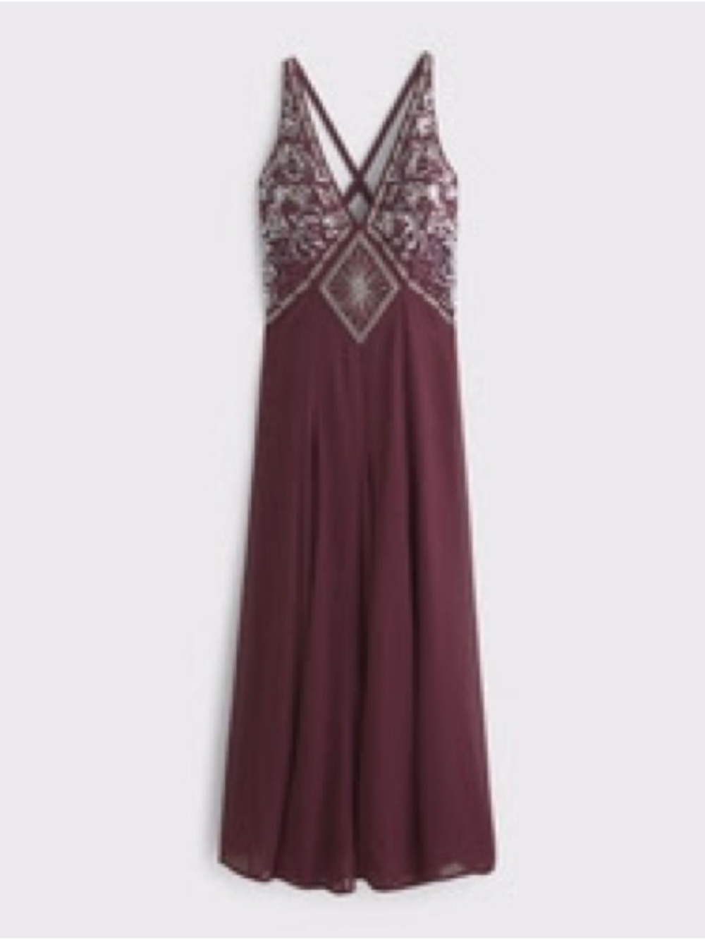 Abercrombie & Fitch Embroidered V-Neck Maxi Dress in Burgundy